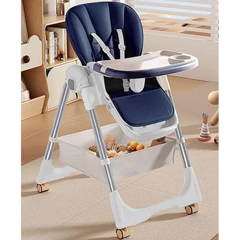 StarAndDaisy Galaxy Star Baby High Chair Foldable Feeding Chair Strong Dining Chair for baby with height adjustment & storage basket- Blue