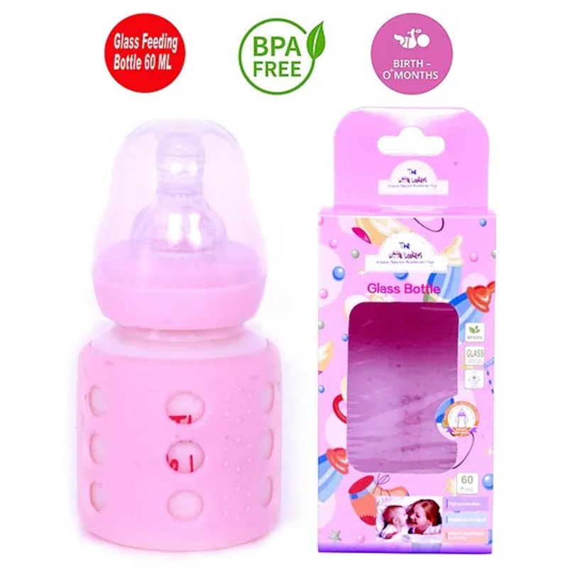 The Little Lookers Glass Feeding Bottle With Silicone Warmer Cover Pink – 60 ml