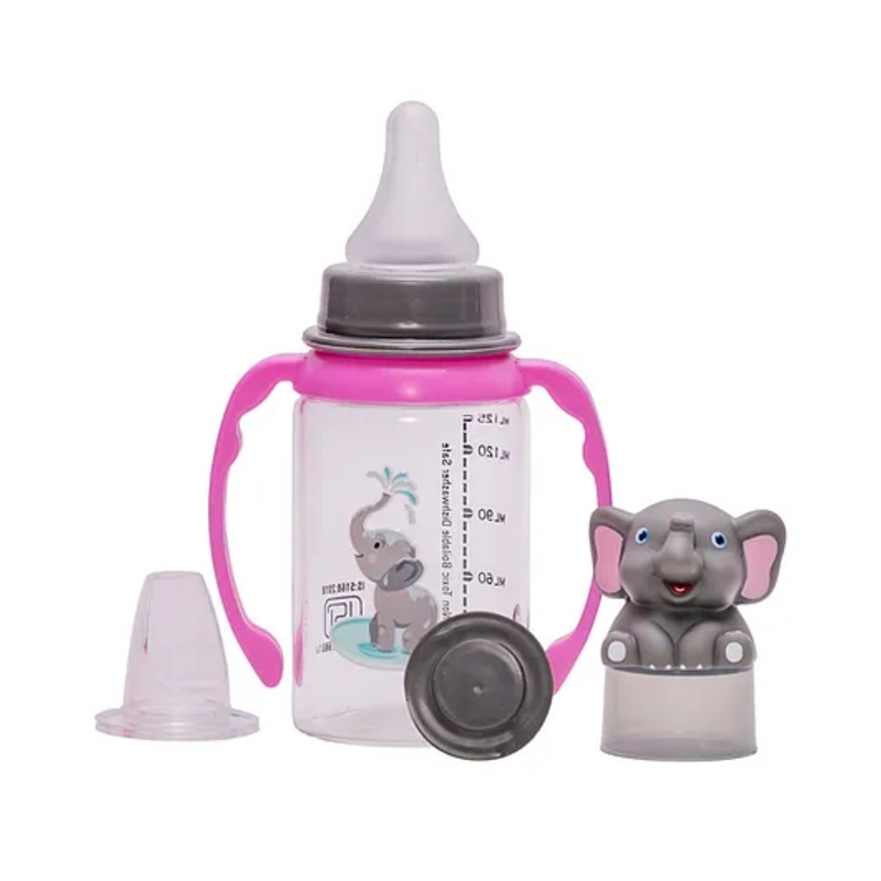 Adore FREAK! Character Hood 3 Stage Glass Feeding Bottle with Twin Handle- 125ml- Elephant