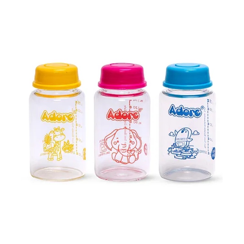Adore IRIS Borosilicate Glass Milk Storage Bottle- Pack of 3- 125 ml Each