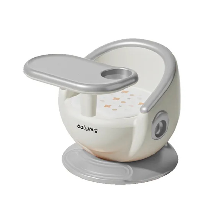 Babyhug 3-in-1 Convertible Baby Booster Chair with Feeding Tray – White Grey| Safety Harness| Removable Feeding Tray| Soft Cushion Seat| Feeding Chair| Toddler Seat