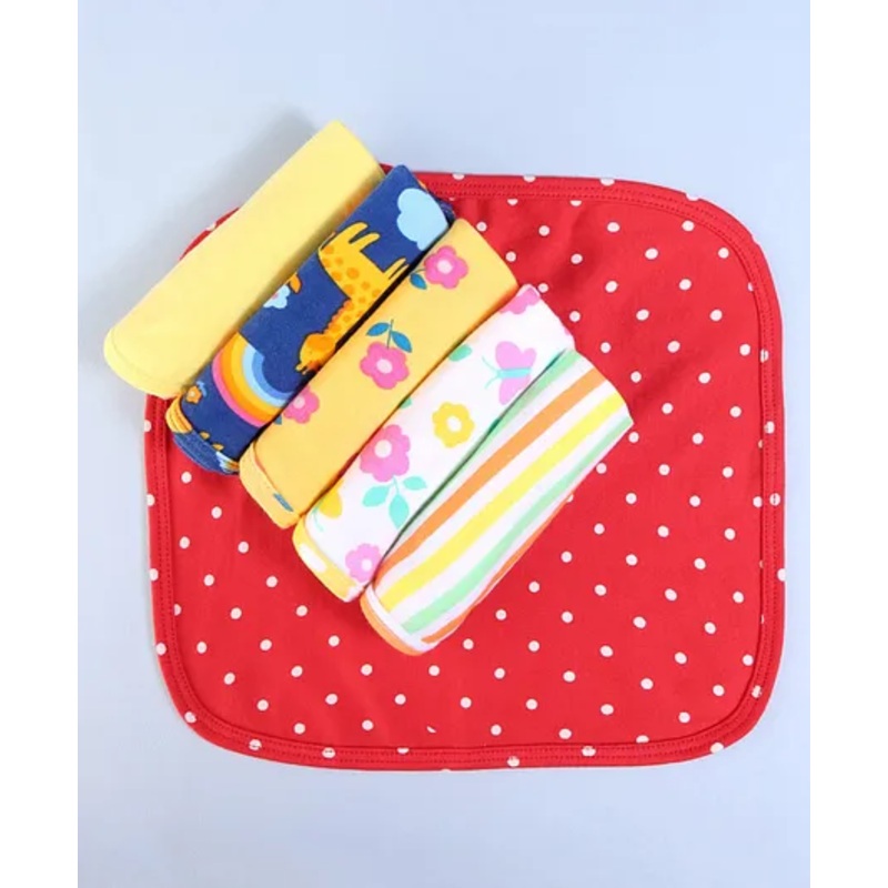 Babyhug Knit Terry  Feeding Wash Cloth with Stripes & Floral Print L 25 x B 25 cm Pack of 6 – Red & Navy Blue
