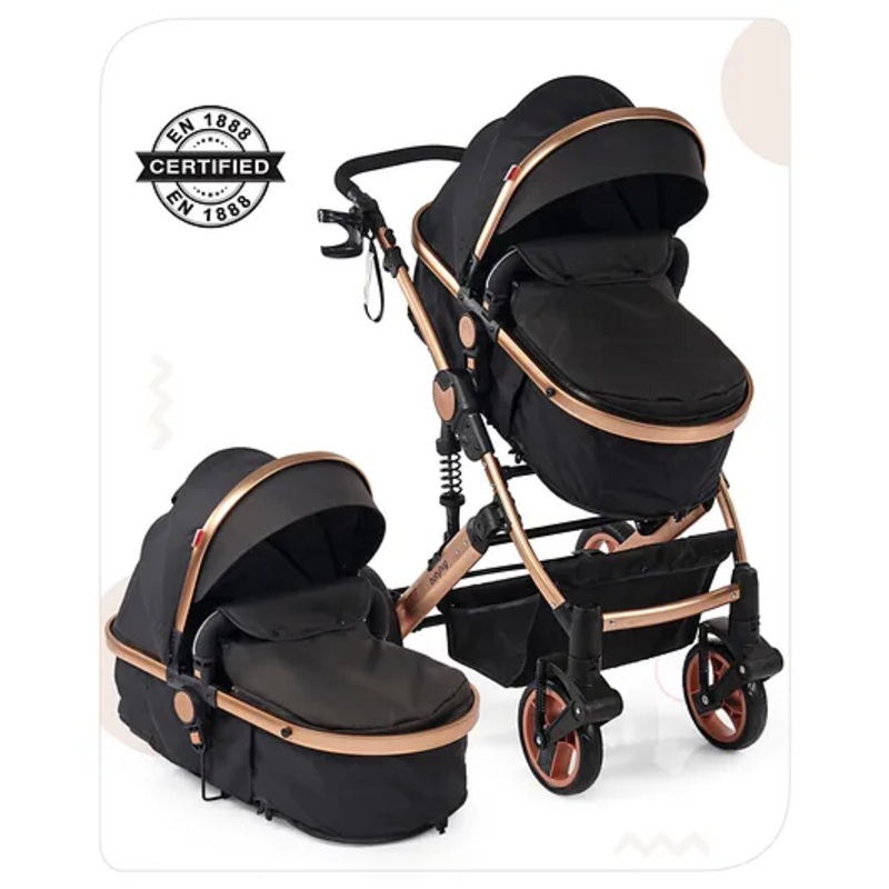 Babyhug Majestic Stroller Cum Carry Cot With Canopy – Black