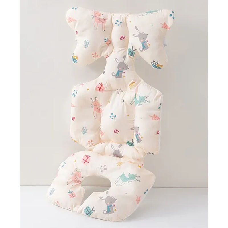 Babyhug Stroller Cushion Dino Print – Cream| Breathable Fabric| Soft & Fluffy