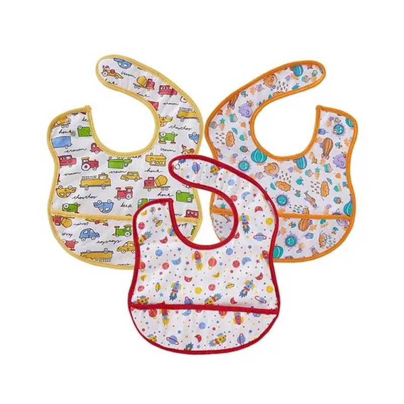 babywish Food Catcher Printed Bib Pack of 3 – Red, Yellow, Orange