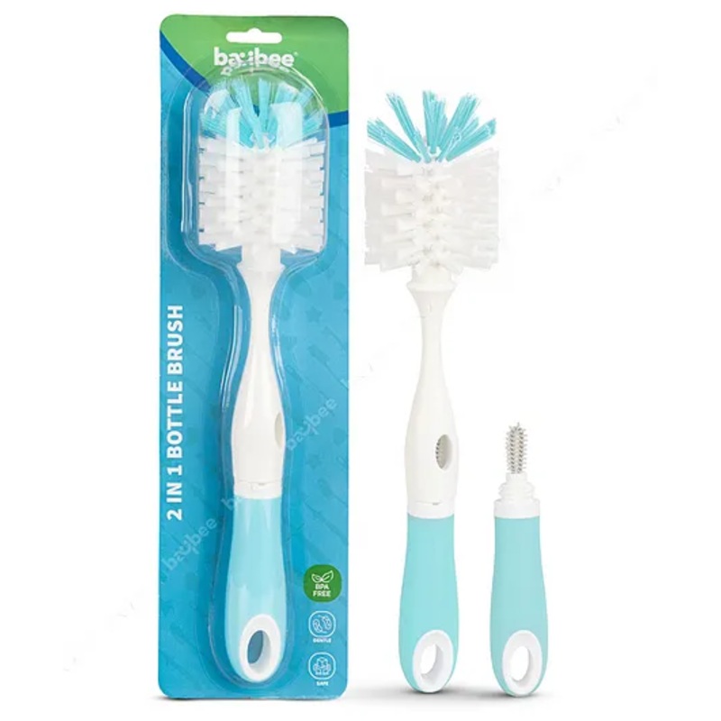 Baybee 2 in 1 Bottle & Nipple Cleaning Brush with Easy Grip 360 Rotating Long Handle Milk Bottle Cleaner Brush – Blue