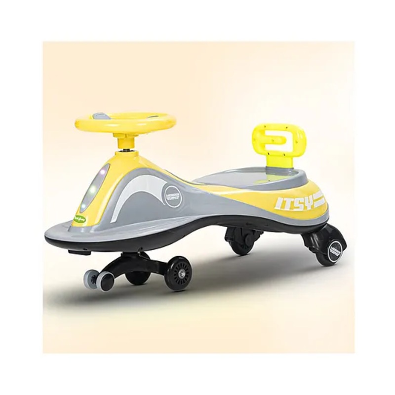 Baybee Pluto Baby Swing Cars for Kids | Twister Ride on Baby Car with Led Lights, Music & Scratch Free PP Wheels | Push Ride on Toy Kid Car | Magic Cars for Kids (Yellow)