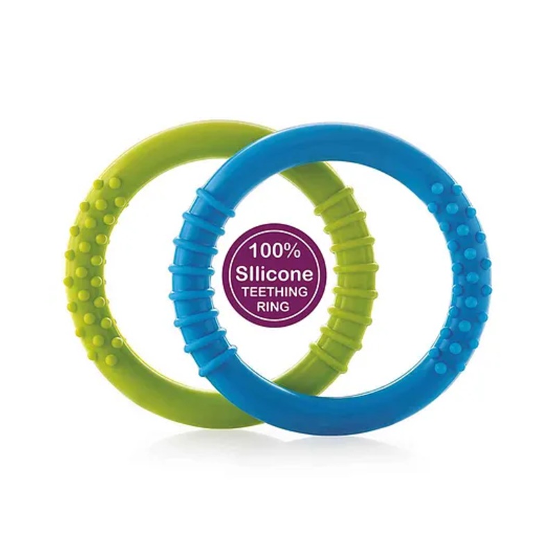 BeeBaby Infant Soft Silicone Teether Ring Pack of 2 – Blue Green