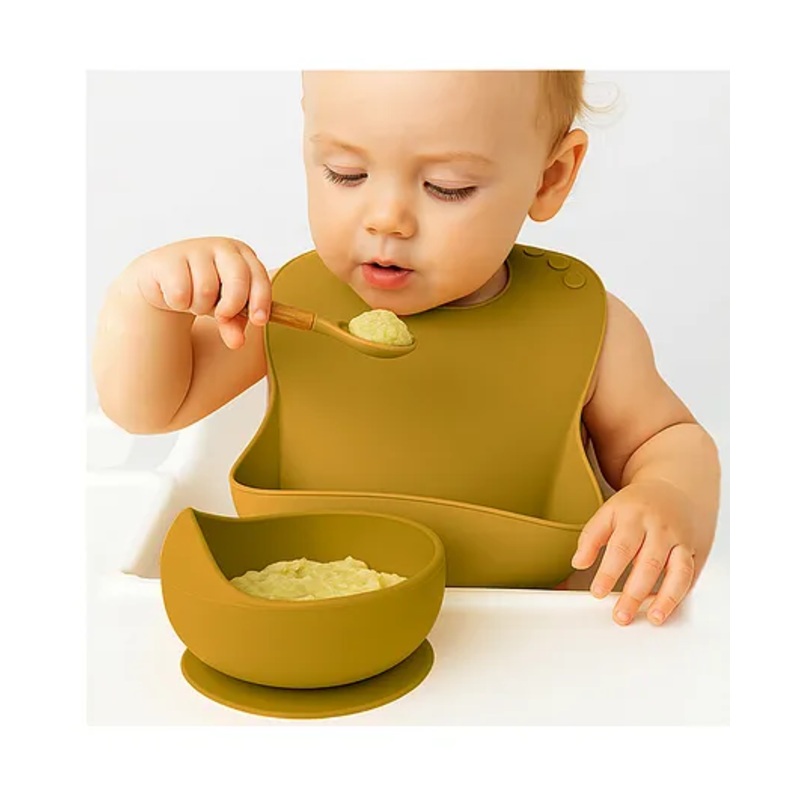 Bembika Baby Dinner Set Silicone Tableware Set For Baby Infant Pack Of 3  Chrome Yellow