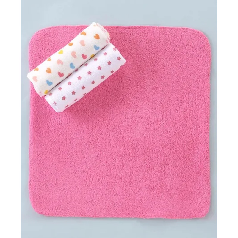 Ben Benny Terry Wash Cloth All Over Print and Solid L 26 x B 26 cm – Pink