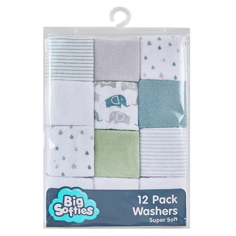 Big Softies Baby Terry Washers|Baby Napkins|Towelling|Cotton Blend|Super Absorbent & Soft|Baby’s Hygiene|Soft Pastel Colours & Prints for Unisex|Pack of 12