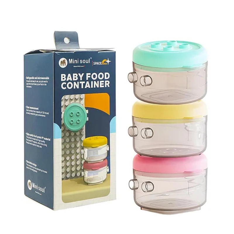 Cots and Cuddles 3pcs Round Stackable Baby Food and Snack Container Set 120ml