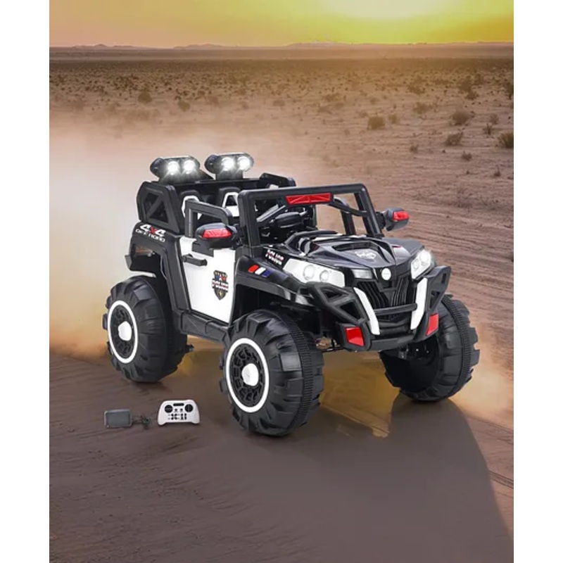 Desert Thunder 4X4 Battery Operated Ride On Jeep With Music and Lights – Black  & White