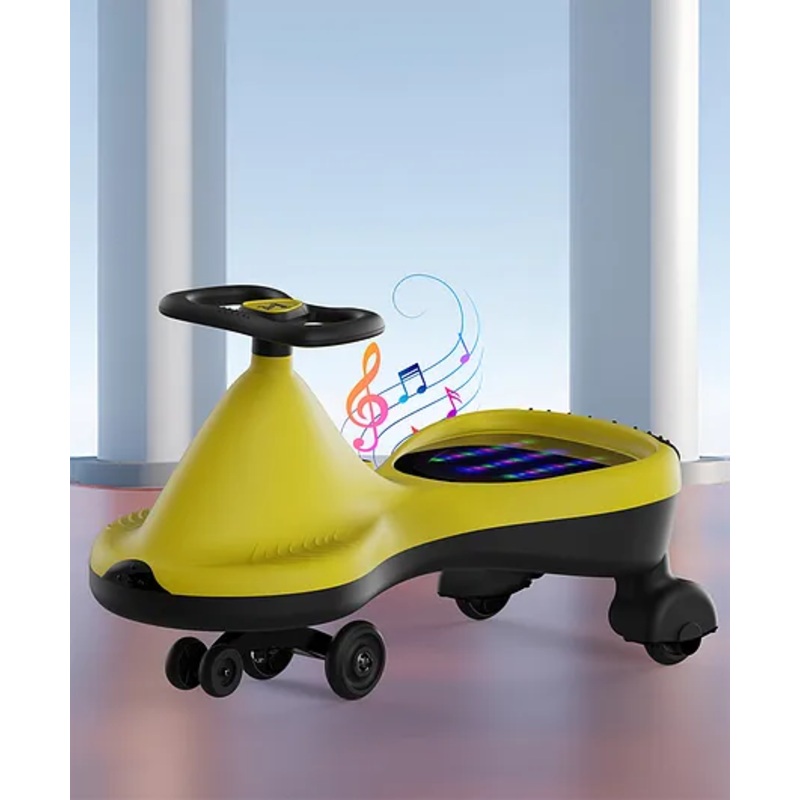 Kids Swing Car with Light & Music | Easy to Handle| Built for Rough Play| Encourages Physical Activity| Smooth Wheels| Colorful LED Lights – Yellow
