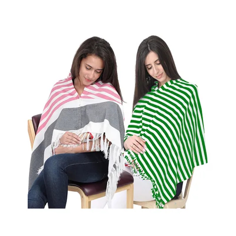Lulamom Multi-Purpose Breast Feeding Nursing Striped Shawl – Pack of 2 (Pink & Green)