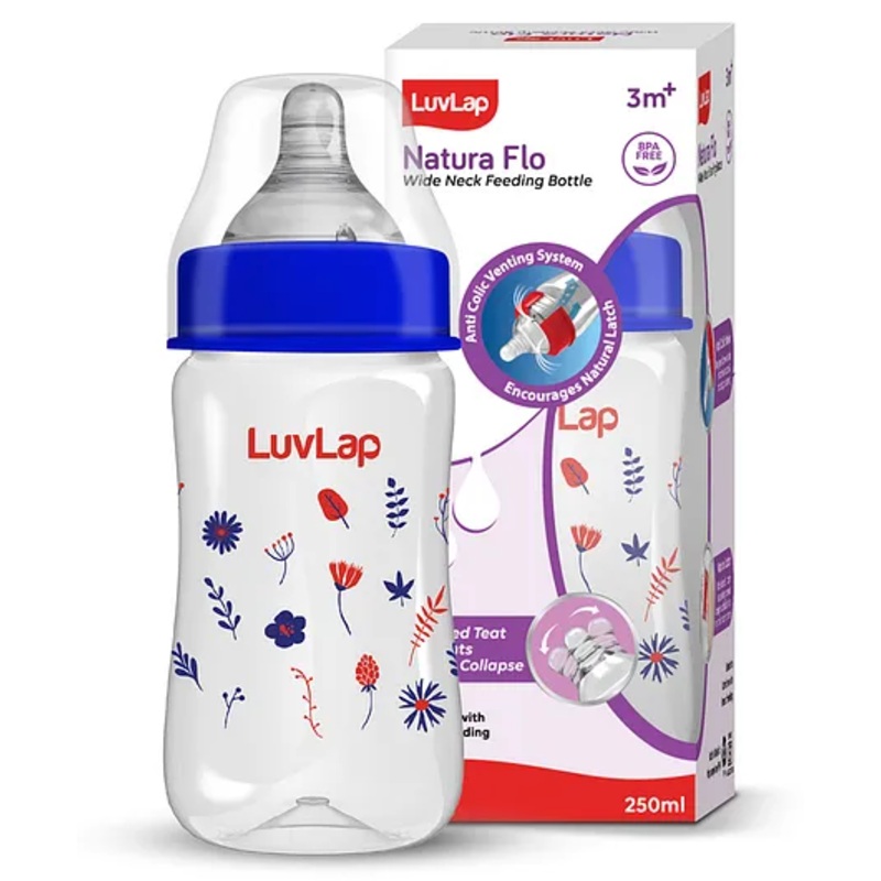 LuvLap N Flo W Neck F Botl, 250ml, Red Blue Floral
