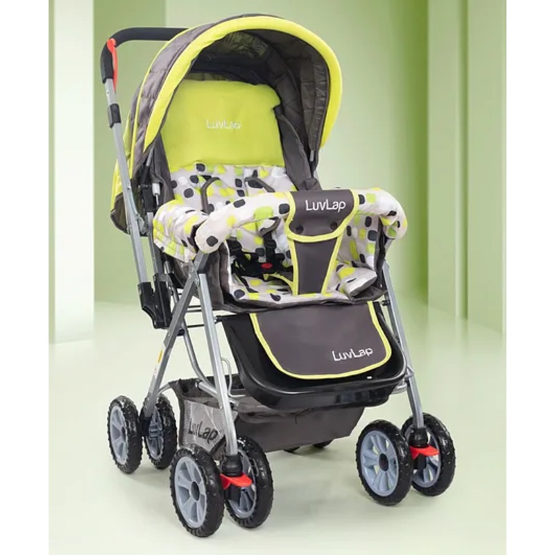 LuvLap Sunshine Baby Stroller for 03 Years with 5-Point Safety Harness, Multi Recline Seat, Smooth Swivel Wheels, Large Storage Basket, Reversible Handlebar, Lightweight and Durable  Green