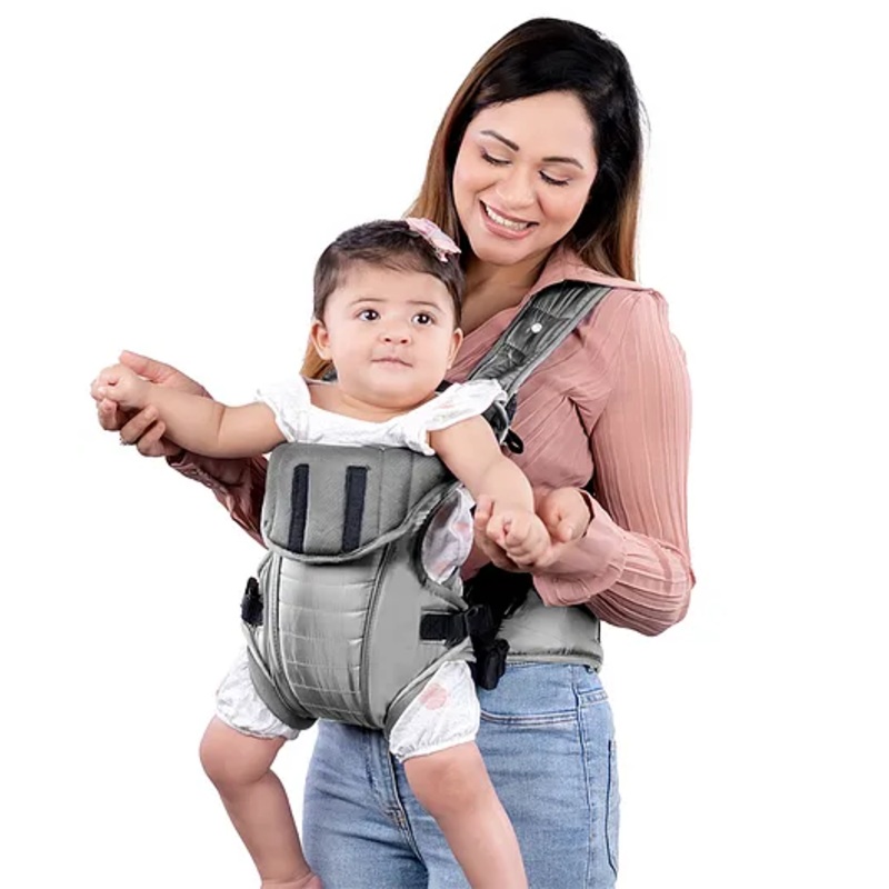 Mylo Baby Carrier Bag for 6 Months-15 Months Baby – Lightweight, Ergonomic, 3 in 1 Front, Back & Head Support Kangaroo Bag, Max Weight Upto 15kg, with Adjustable Buckle Strap – Grey