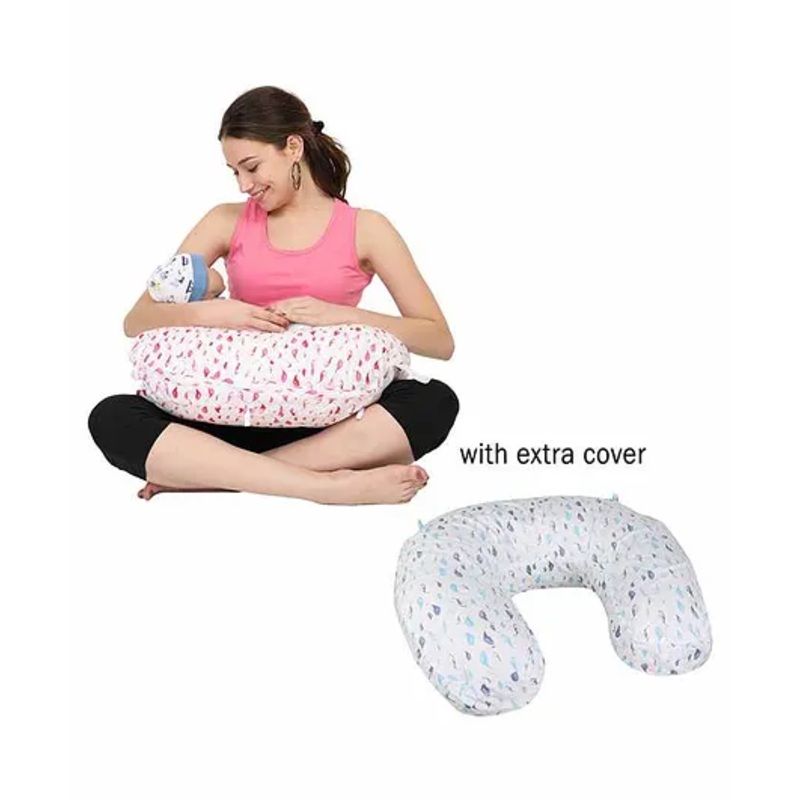 Nene Multifunction Nursing Pillow with Additional Pillow Cover Leaves Print – Green Pink