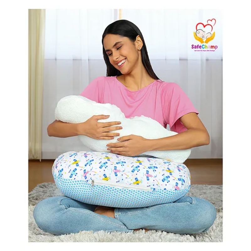 SafeChamp Lite Air Multipurpose Baby Feeding Pillow Nursing Cum Maternity Pillow – Blue
