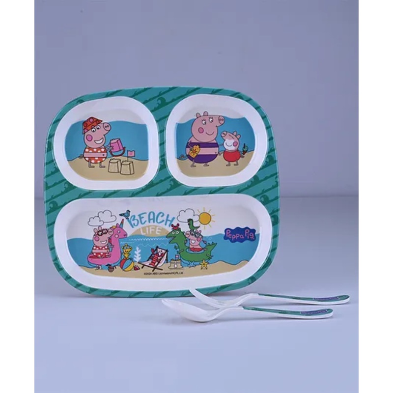 Servewell Peppa Pig Theme 3 Section Plate with Fork & Spoon – Multicolor (Color and design may vary)