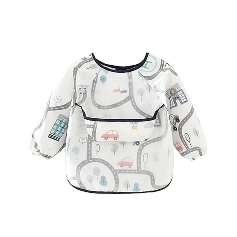 SYGA City Road Printed Waterproof Feeding Bib With Sleeves – White Black