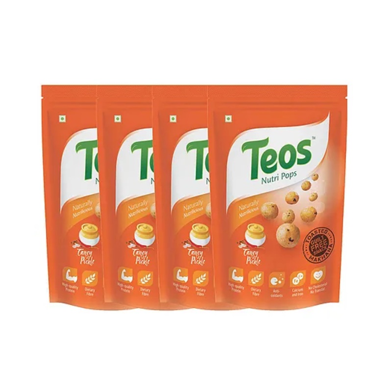 Teos Nutri Pops Roasted Makhana Snacks Tangy Pickle 4 x 65 g