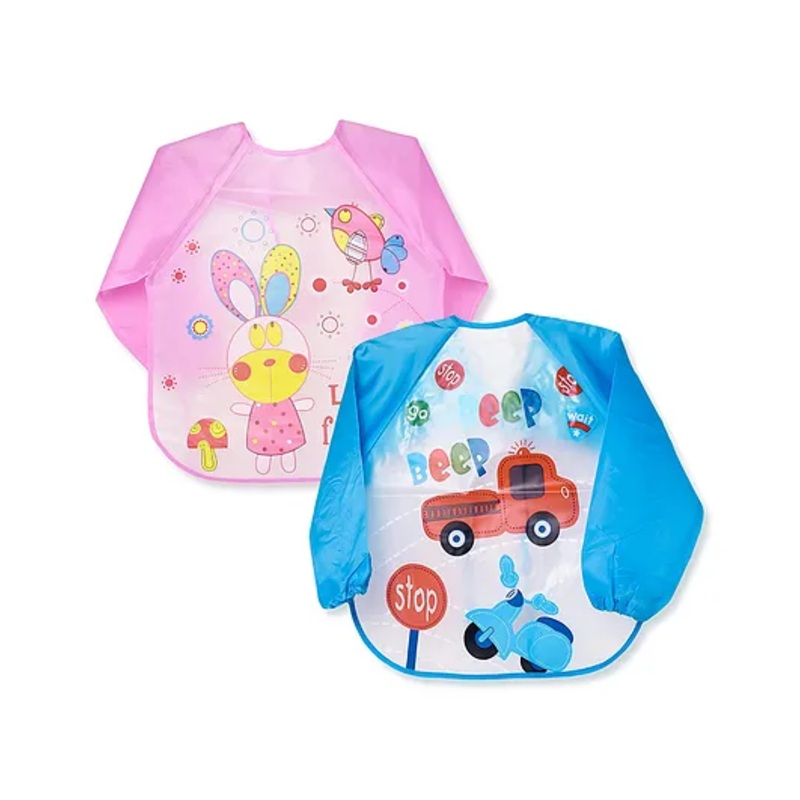 The Little Lookers Full Sleeves Washable PVC Waterproof Bibs Pack Of 2 – Pink Blue
