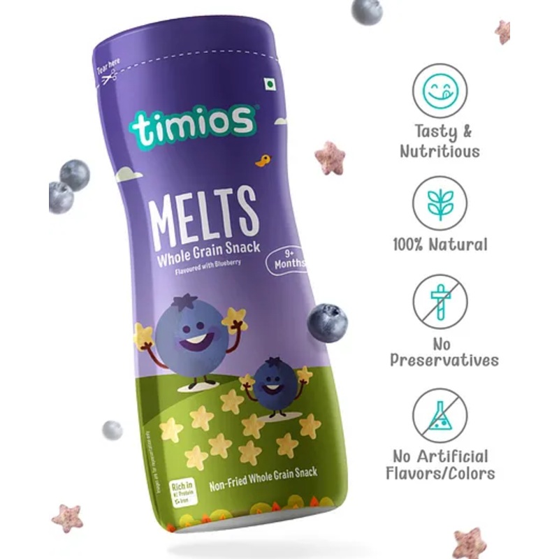 timios Melts Non-Fried No-Maida Wholegrain Snacks Blueberry Flavour – 50 g