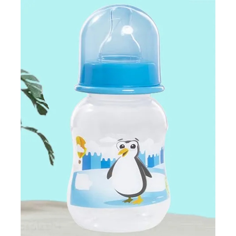 Tinny Tots Baby Feeding Sipper Liquids Milk Polypropylene Slim Neck Bottle With Anti-Colic Silicone Nipple Feeder BPA Free  (125 ml – BLUE)