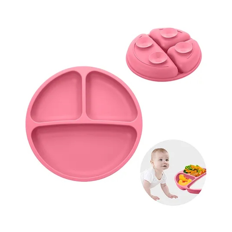 Tony Stark Silicone Suction Plates for Baby, Toddler Plate with 4 Strong Suction Cups, Silicon Plate Baby Feeding Products (Pink)