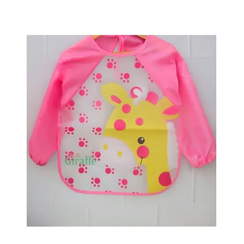 Yellow Bee Polyester Giraffe Print Art Smock with Adjustable Closure for Girls White and Pink