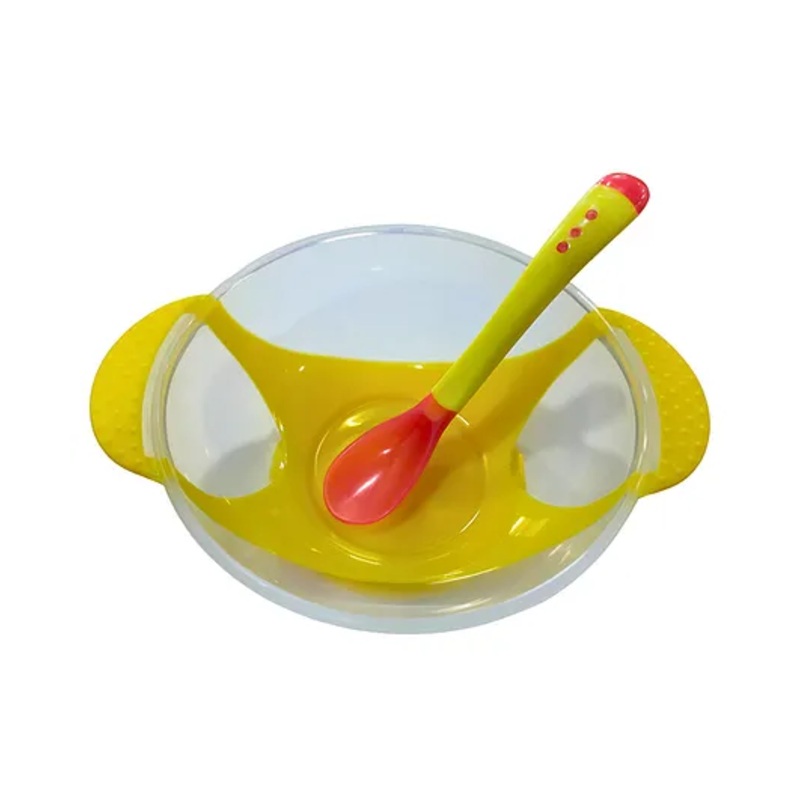 ZIKKU Baby Spill-Proof Silicone Suction Bowl Set with Snap-On Temperature-Sensitive Spoon and Lid -Yellow