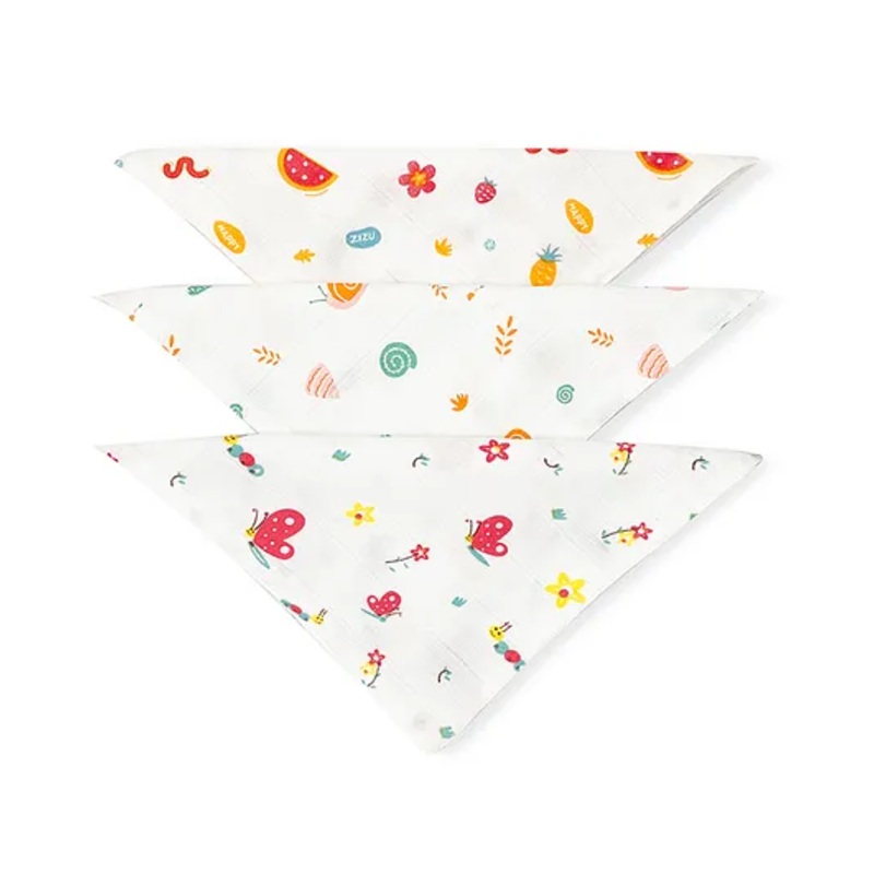 Zizuka Soft Cotton Muslin Face Wipe Cloths for newborn Pack of 3 -Multicolour