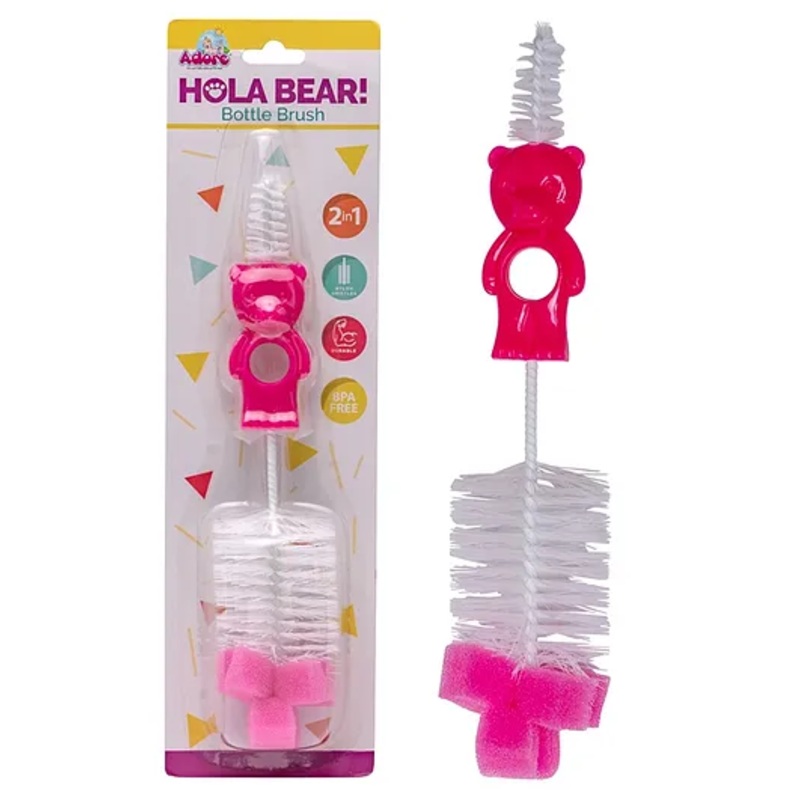 Adore Hola Bear 2 in 1 Bottle Cleaning Brush Kit- Pink