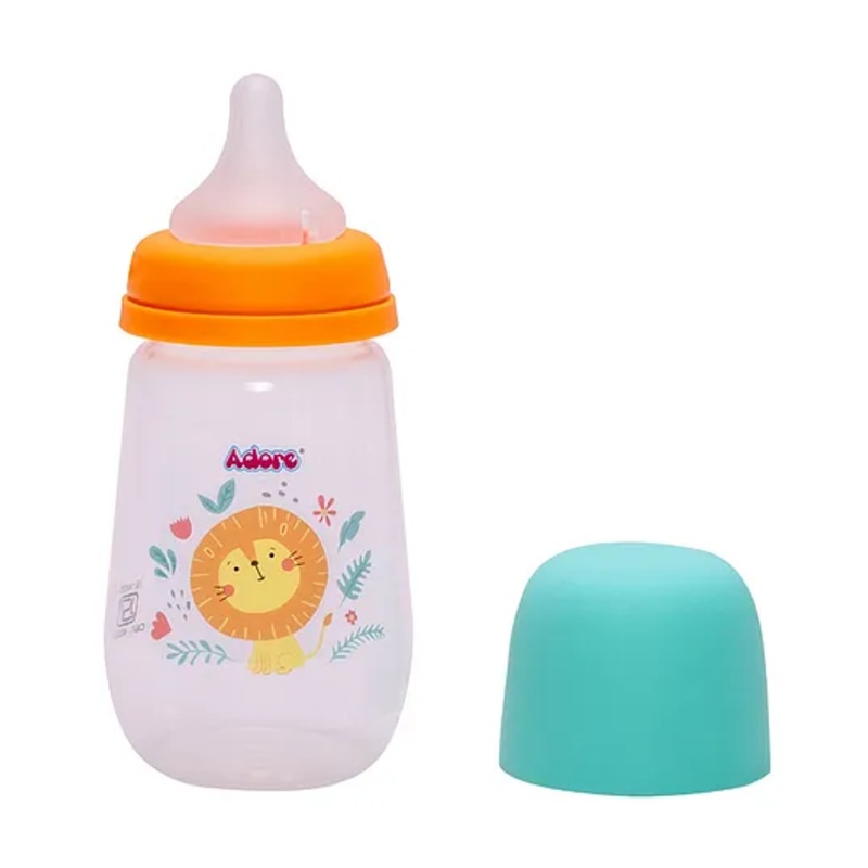 Adore  Skoot Wide Neck Feeding Bottle With First ever Dual Anti-colic System – 250ml Orange Lion