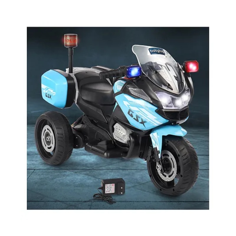 Babyhug Battery Operated Three Wheel Ride on Bike – Blue| With Music & Lights| Pre-loaded Music with USB & AUX| Easy to Assemble| Comfortable Seat| Easy to Operate| Rechargeable Battery