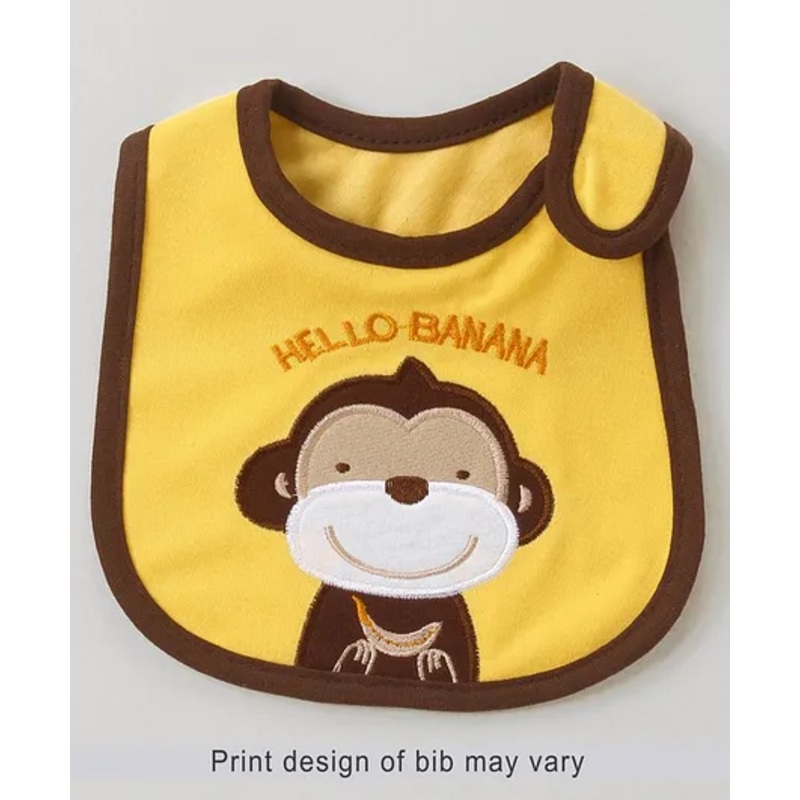 Babyhug Bib Monkey Embroidery – Yellow