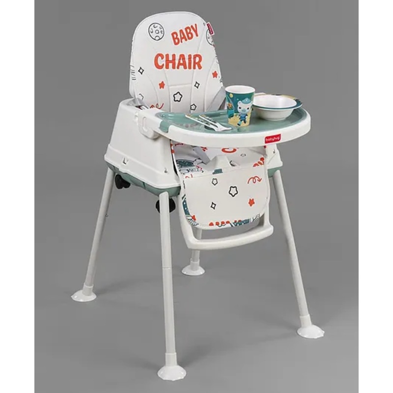 Babyhug Comfy 3 in 1 High Chair with Printed Cushion-White