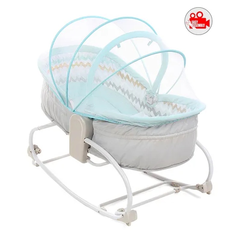 Babyhug Opal 3 in 1 Cosy Manual Rocker cum Sleeper with Mosquito Net – Blue (Without Toys)