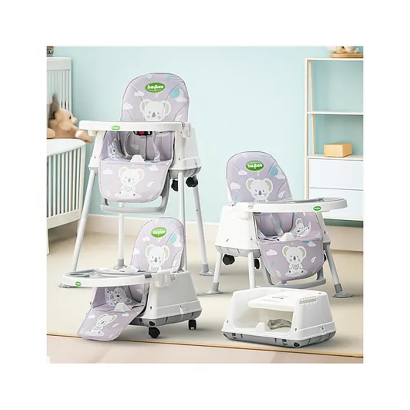 Baybee 4 in 1 Convertible High Chair for Kids | Foldable Baby Feeding Chair with Safety Harness, Adjustable Tray, Booster Seat & Recliner | Easy to Clean, Portable Dining Chair (Grey)