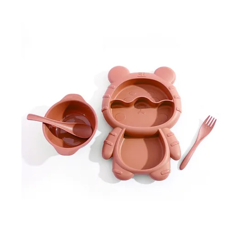 Bear Shaped Sectioned Plate with Bowl Spoon & Fork – Orange