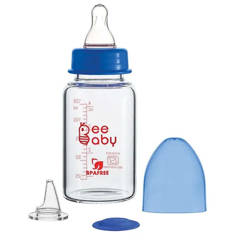 BeeBaby Advance+ Anti Colic Feeding Bottle to Sippy Glass Bottle Blue – 125 ml