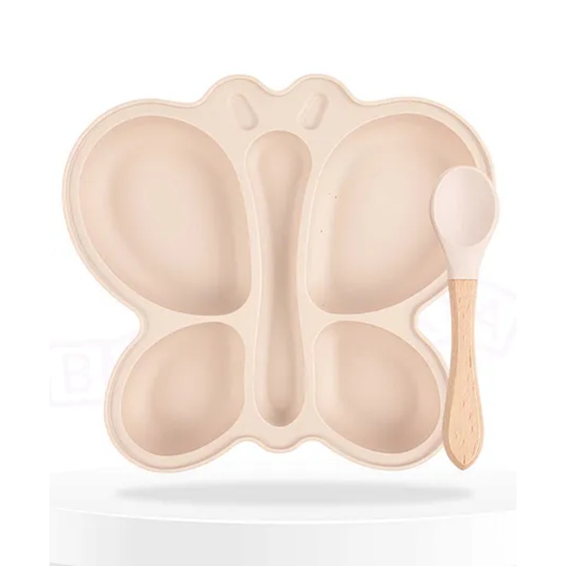 Bembika Baby Feeding Essential Baby Dinner Set Silicone Tableware Set for Baby Butterfly Design Pack Of 2 – Beige