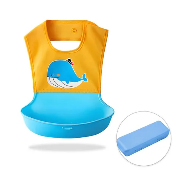 Bembika Baby Feeding Essential Baby Feeding Bib Silicone Tableware Whale Print- Yellow