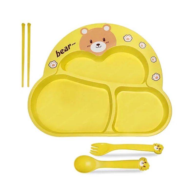 Bunie Bear Design Bamboo Fibre Dinnerware Set for Kids  Yellow