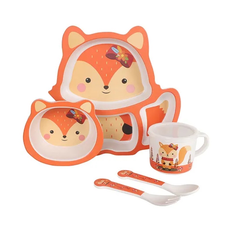 Earthism Eco-Friendly Bamboo Fibre Dinner Set of 5 Pieces Fox- Orange