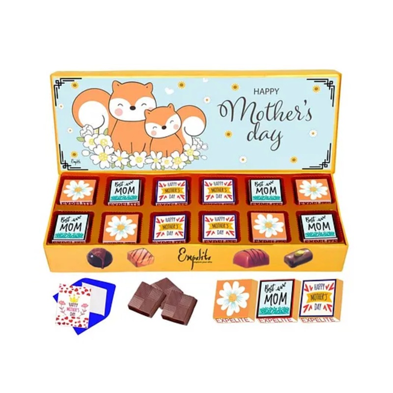 Expelite Mothers day Chocolate & Greeting Card Combo Gifts Pack of 12 – 0.4 gm
