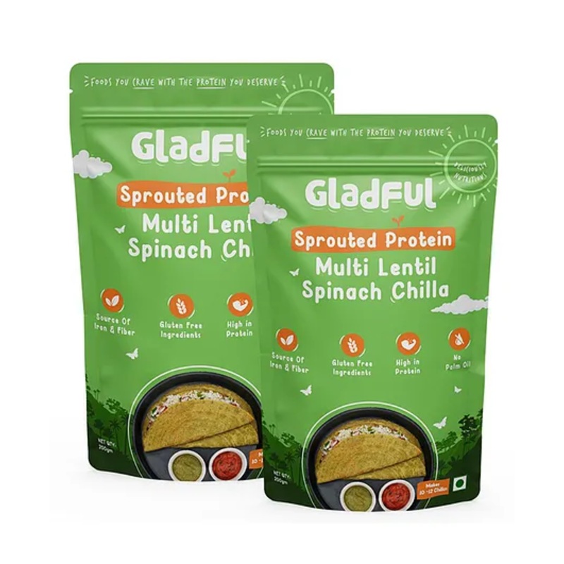 Gladful Sprouted Protein Lentils & Millets Instant Chilla Pack of 2 – 200 g Each