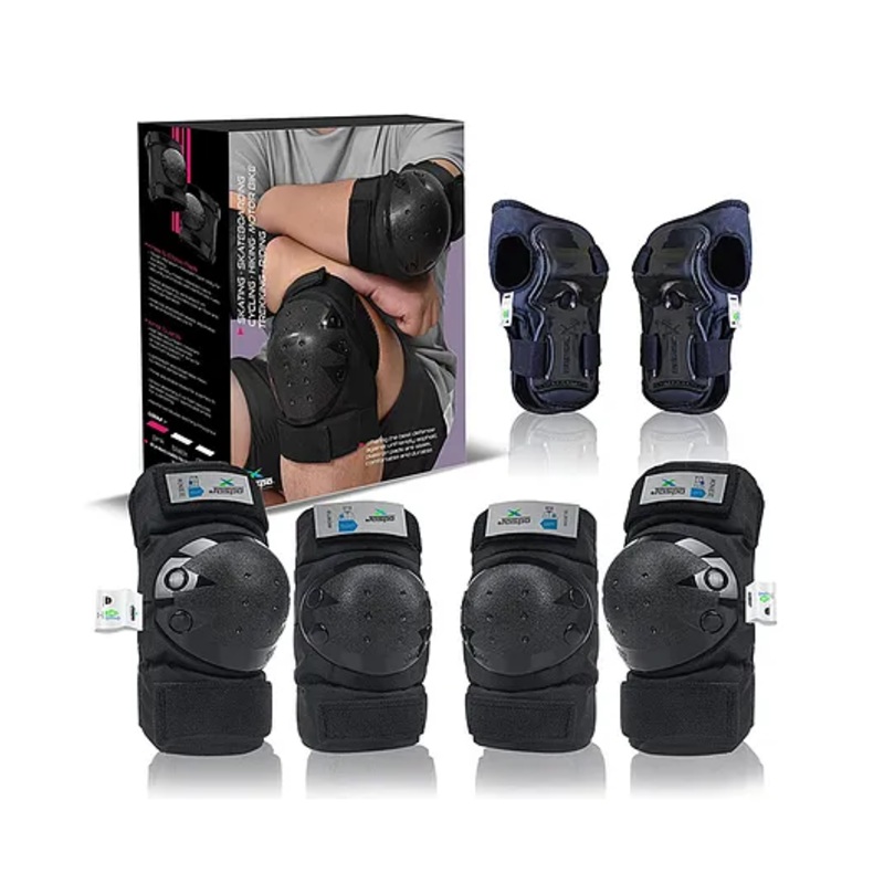 Jaspo Plastron Saver 3 Professional Protective Set Knee Elbow Wrist Guard Multi Purpose Safety Kit for Skateboarding Roller Skating Inline Skating Cycling and Other Sports Large- Black